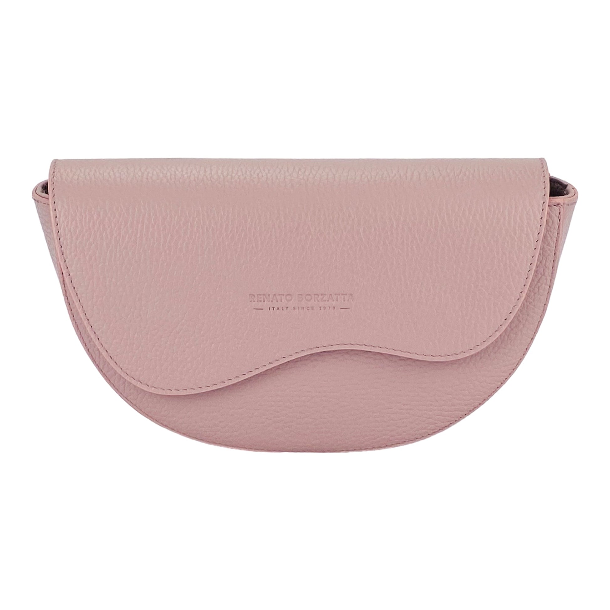 RB1027AZ  | Borsa Donna a Bandoliera stondata in Vera Pelle Made in Italy. Tracolla removibile e regolabile in pelle. Accessori Nickel Lucido - Colore Rosa Antico - Dimensioni: cm 25 x 15 x 9-1