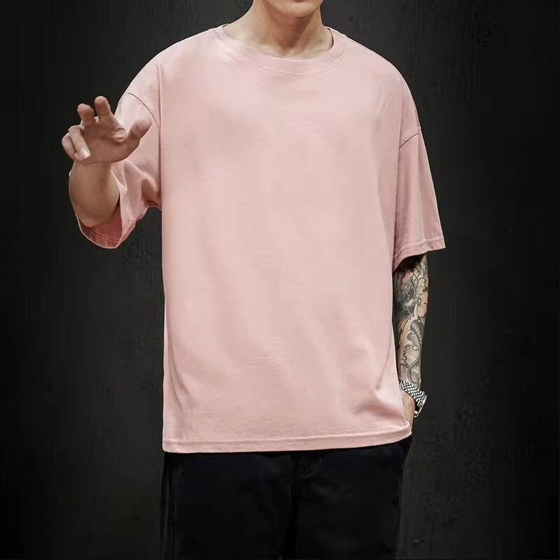 Novo verão masculino t camisa moda sólida básico solto hip hop manga curta ca
